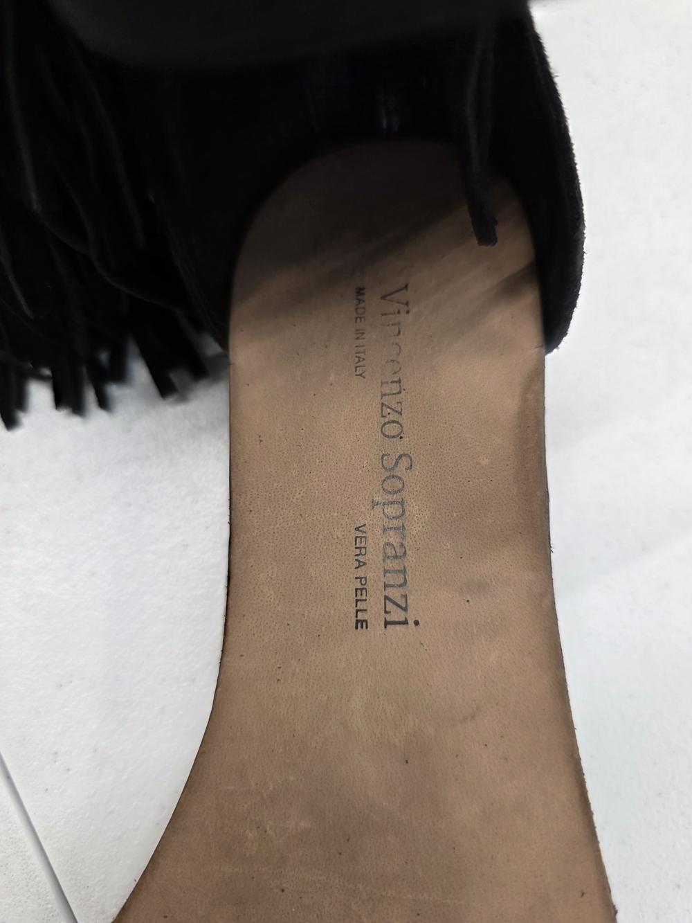 Vincenzo Sopranzi Italian Suede Boho Fringe Western Mid Ankle-Strap Flat Sandals - Picture 9 of 9